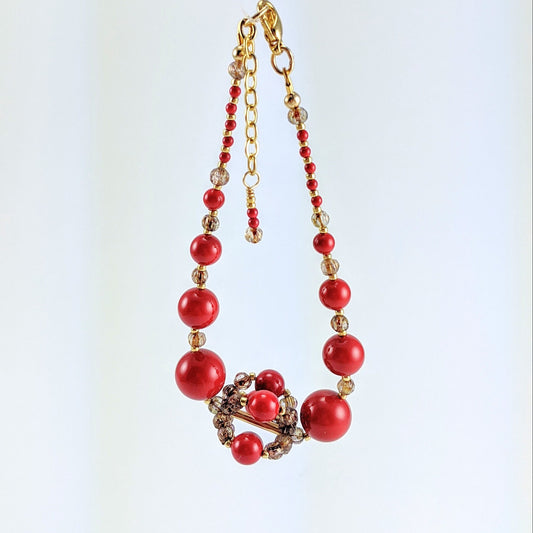 Red crystal pearl necklace