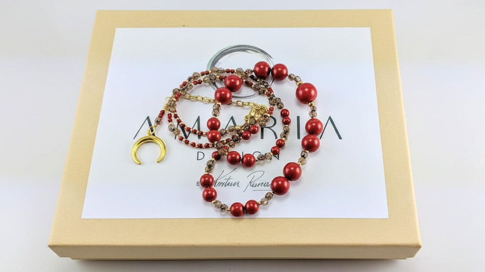 Red crystal pearl necklace