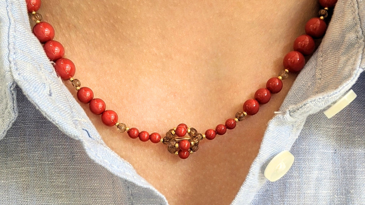 Red crystal pearl necklace