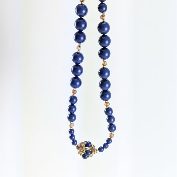 Dark lapis crystal pearl necklace