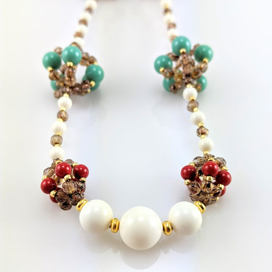 Tri - color crystal pearl necklace