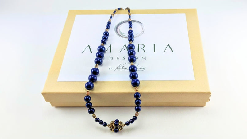 Dark lapis crystal pearl necklace