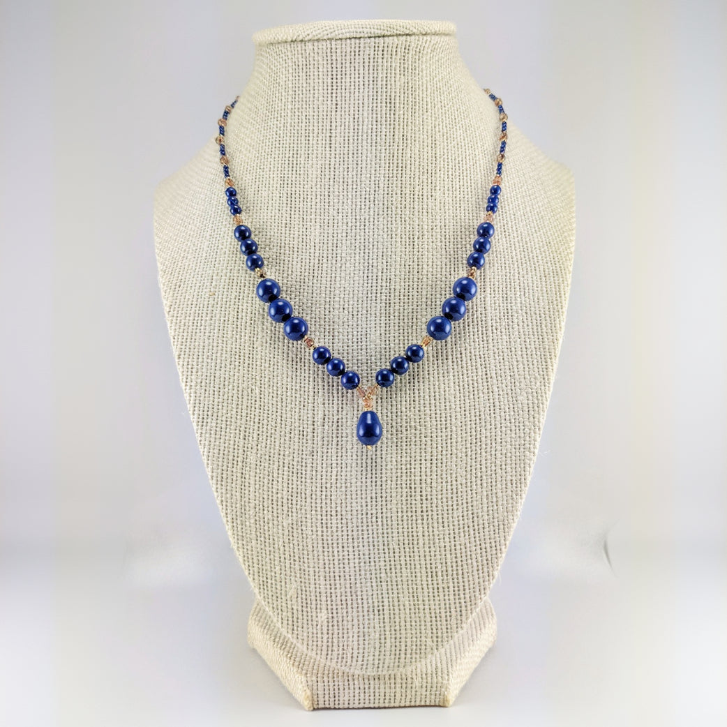 Dark lapis crystal pearl necklace