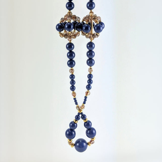 Dark lapis crystal pearl necklace
