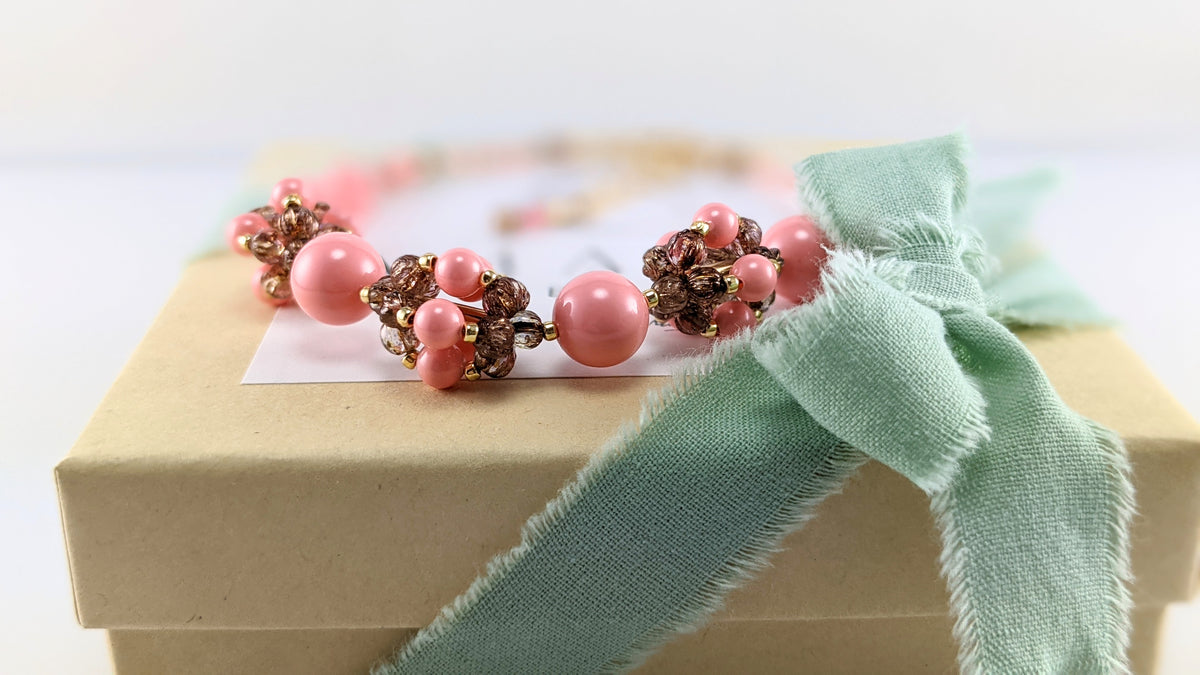 Pink crystal pearl bracelet