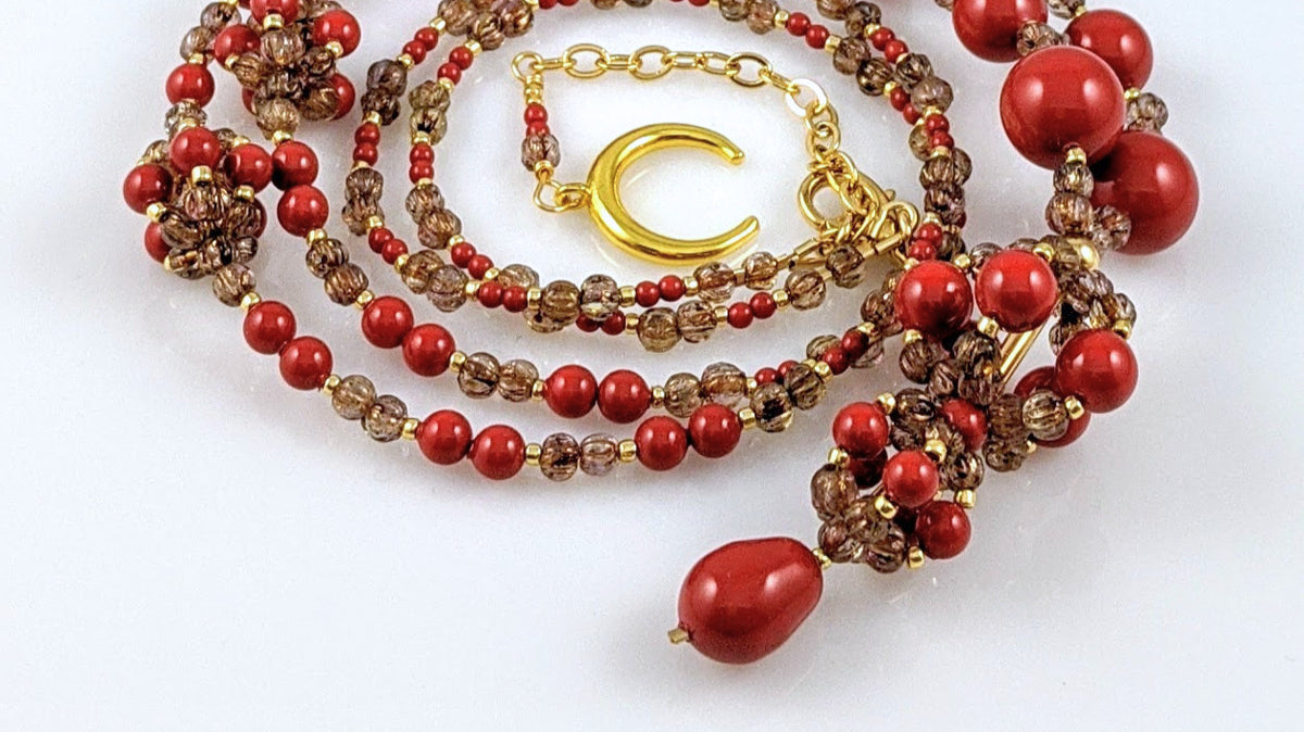 Red crystal pearl necklace