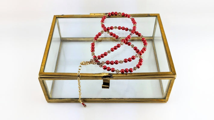 Red crystal pearl necklace