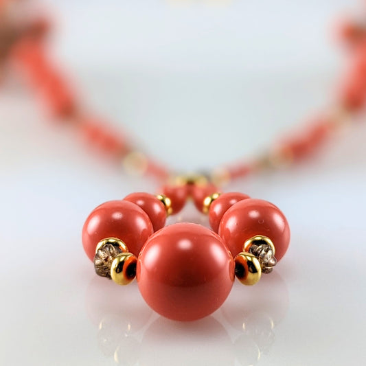 Coral crystal pearl necklace