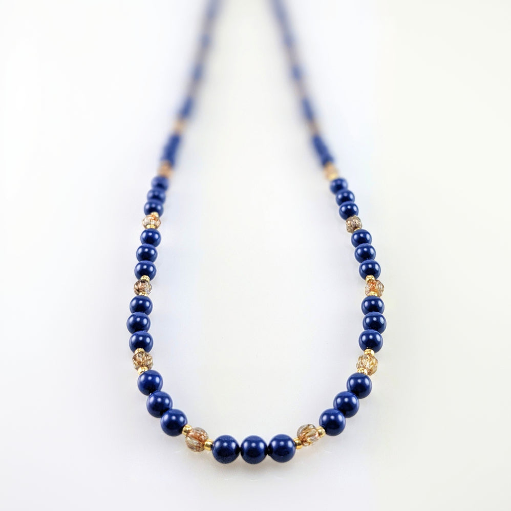 Dark lapis crystal pearl necklace
