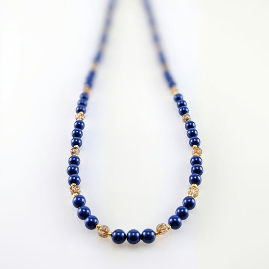 Dark lapis crystal pearl necklace