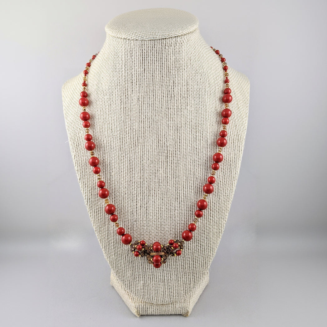 Red crystal coral necklace