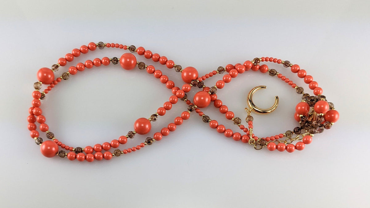 coral crystal pearl necklace