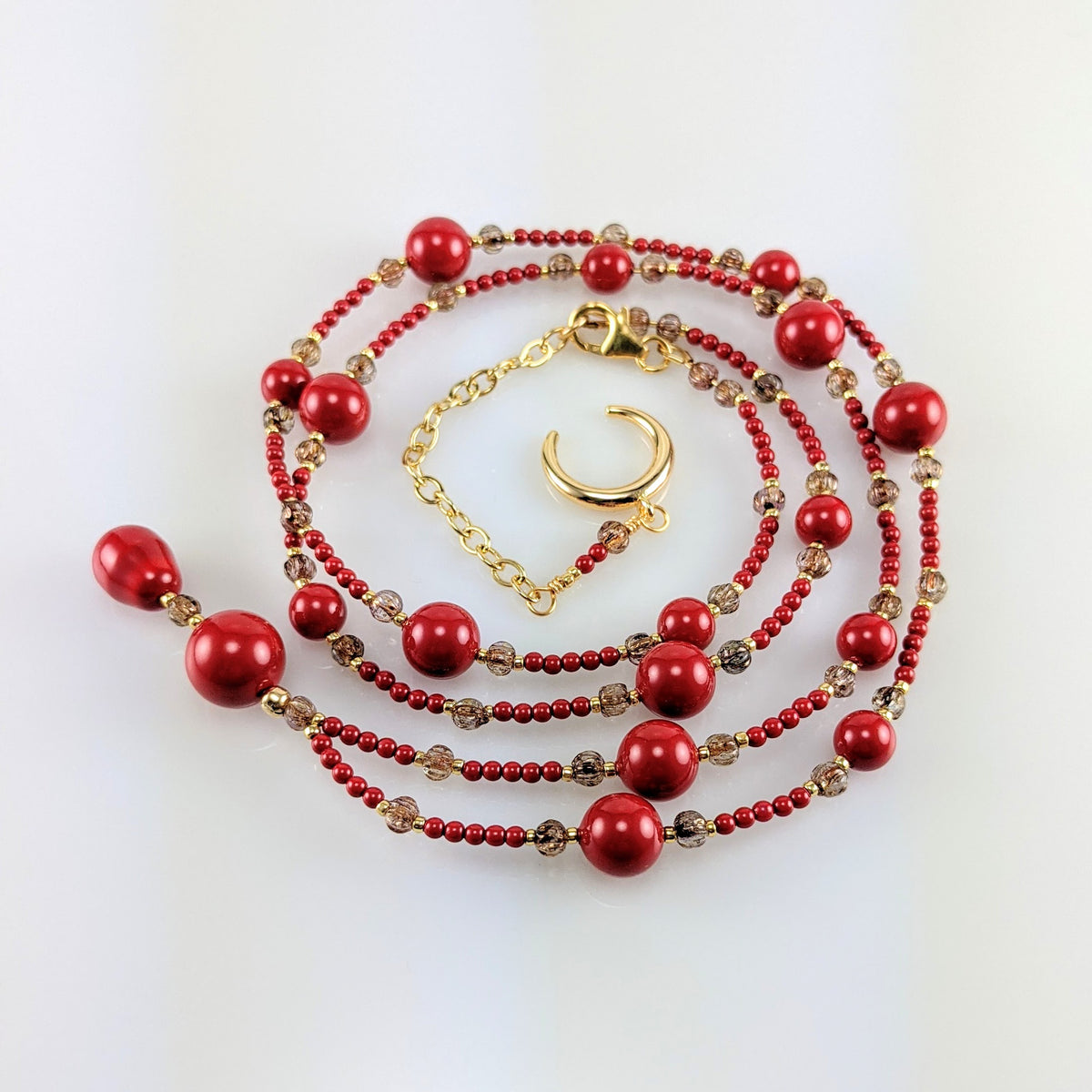 Red crystal pearl necklace