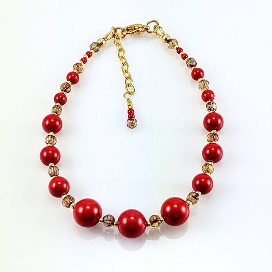 Red crystal pearl bracelet