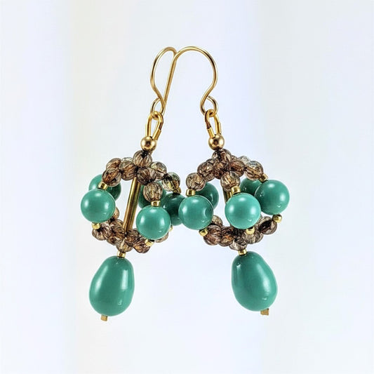 Jade crystal pearl earrings