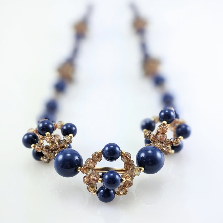 Dark lapis crystal pearl necklace