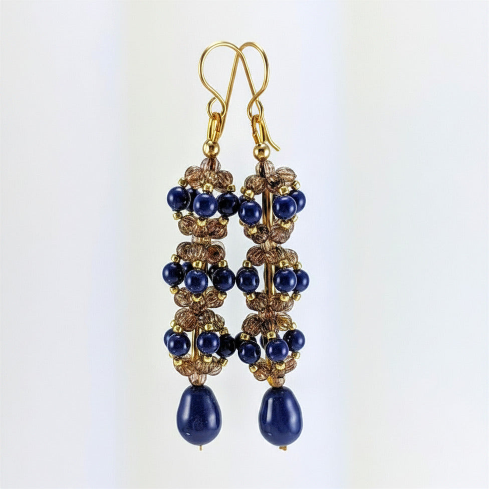 Dark lapis crystal pearl earrings