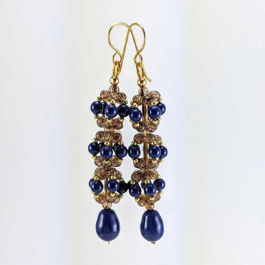 Dark lapis crystal pearl earrings