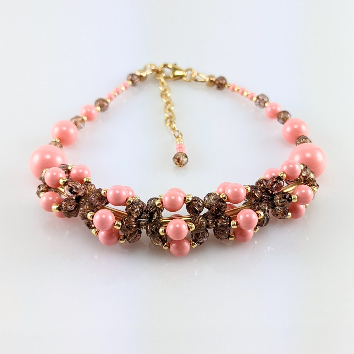 Pink crystal pearl bracelet