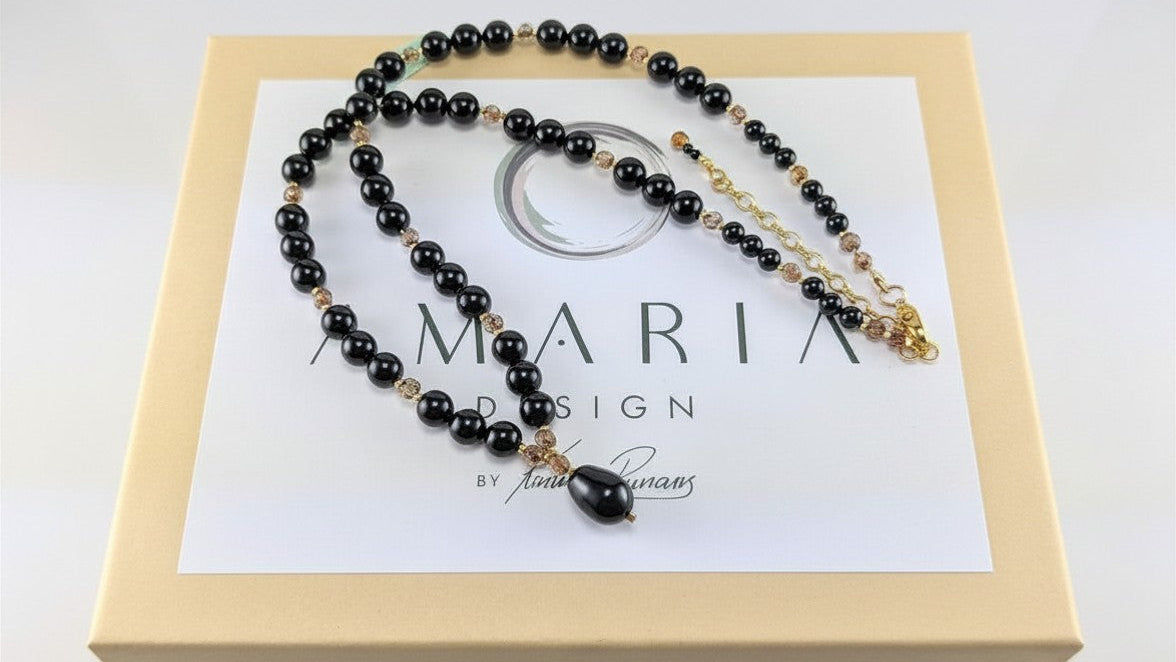 Mystic black crystal pearl necklace