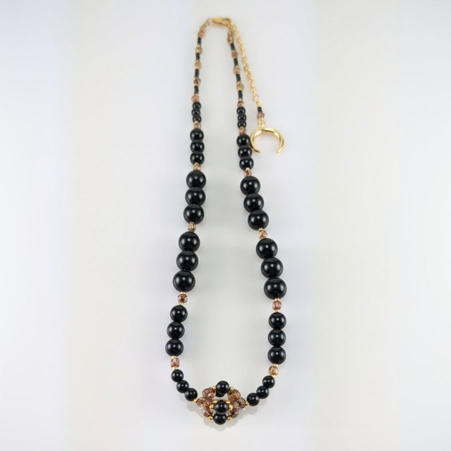 Mystic black crystal pearl necklace