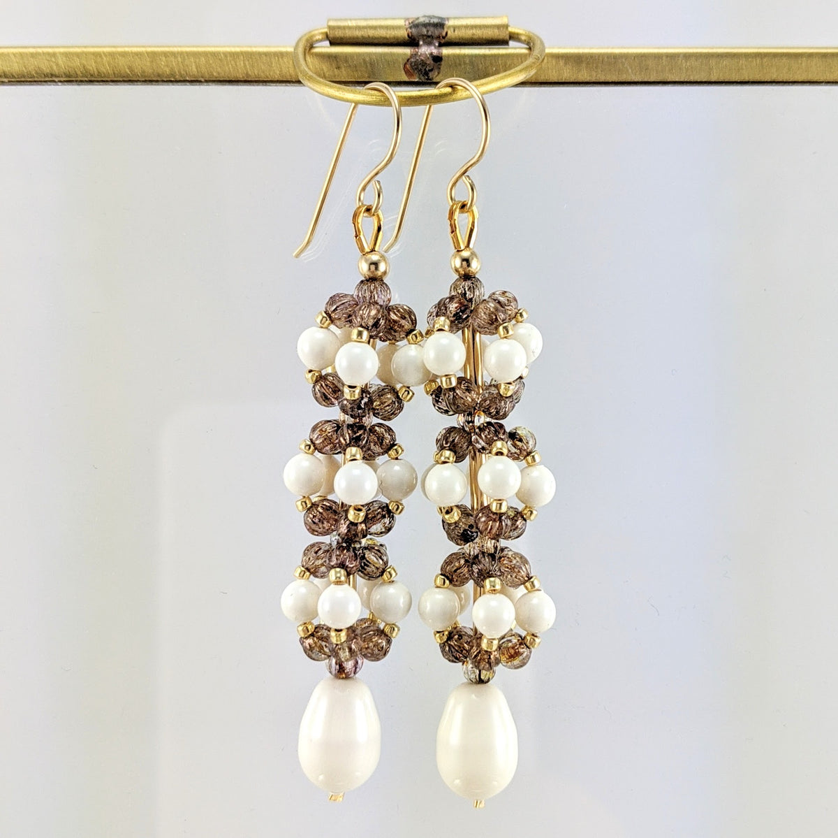 Ivory crystal pearl earrings