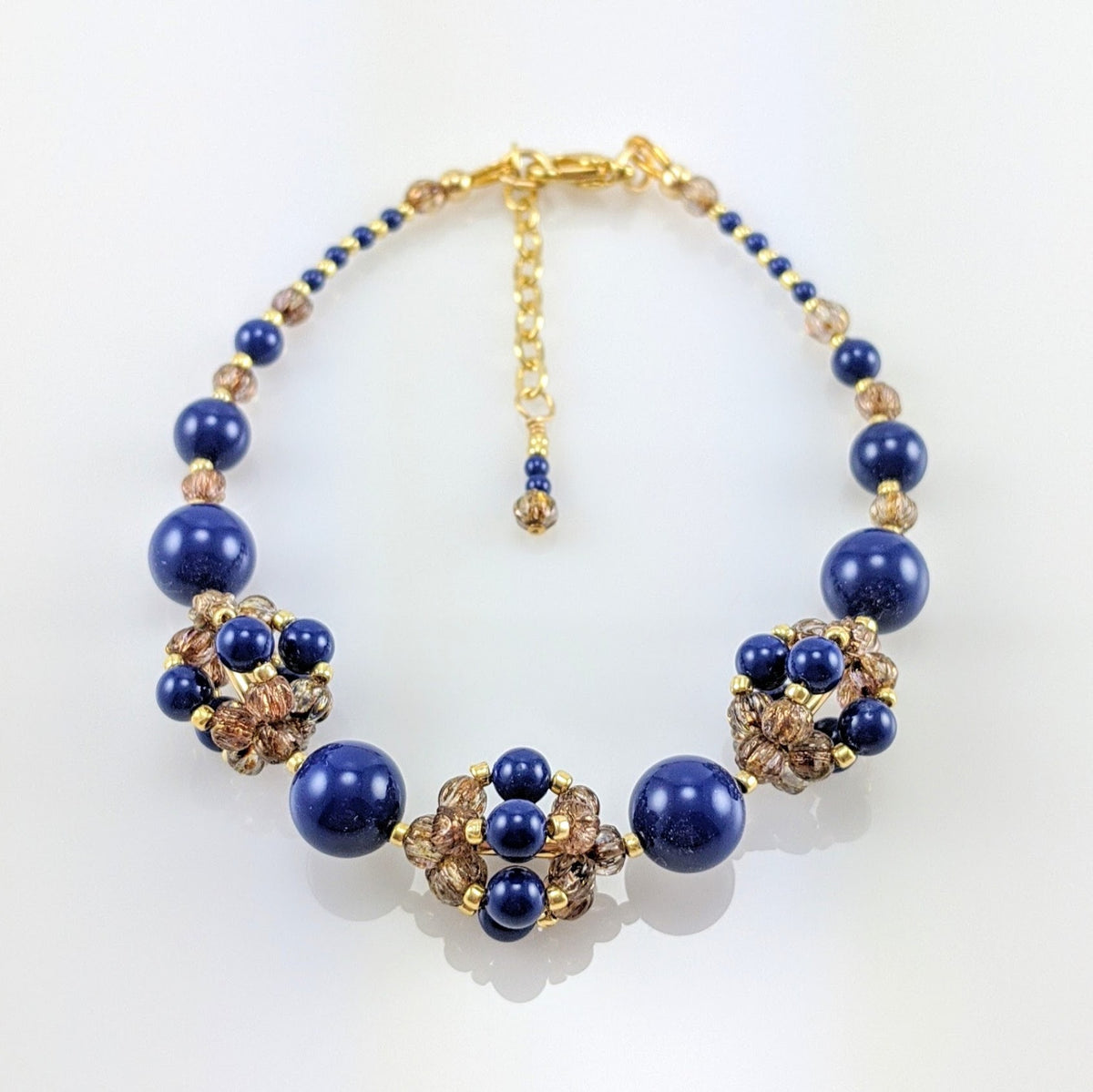 Dark lapis crystal pearl bracelet