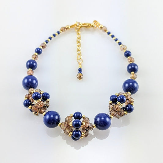 Dark lapis crystal pearl bracelet