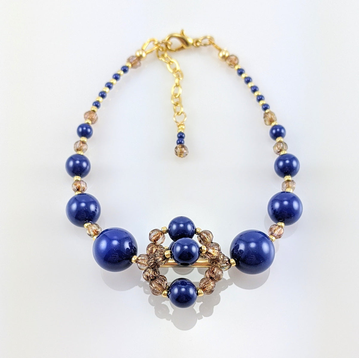 Dark lapis crystal pearl bracelet