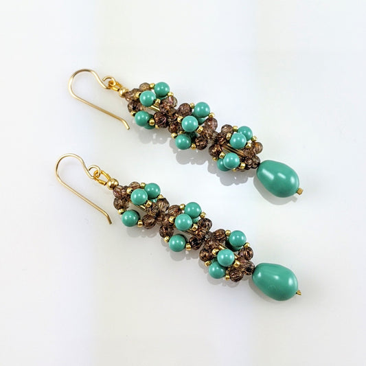 Jade crystal pearl earrings