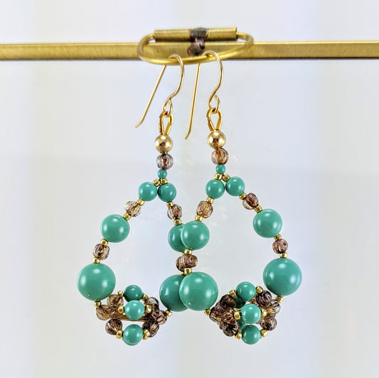 Jade crystal pearl earrings