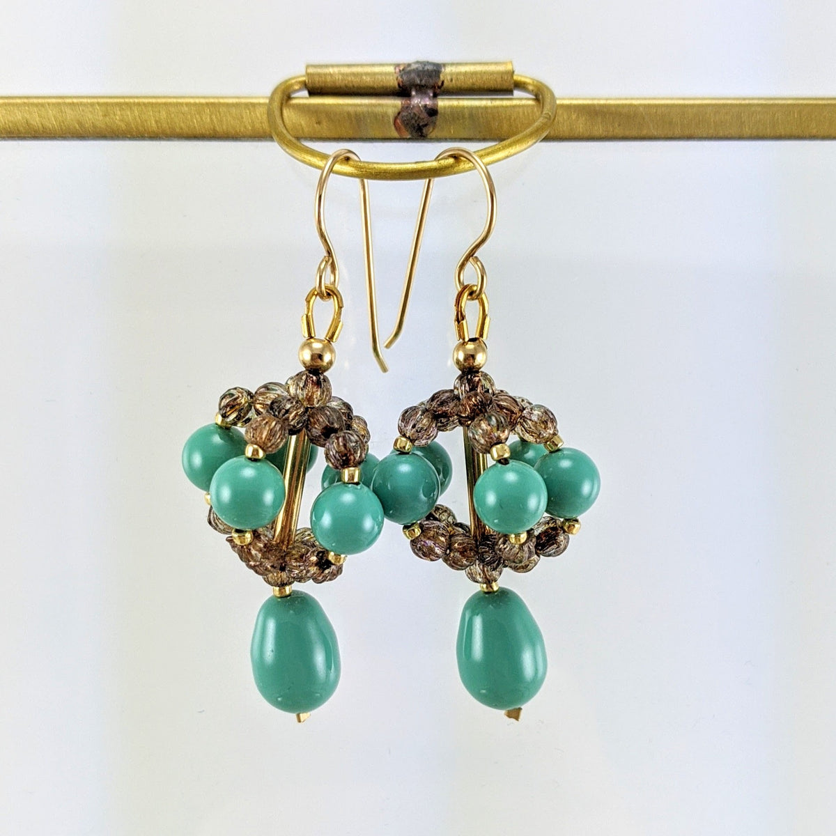 Jade crystal pearl earrings