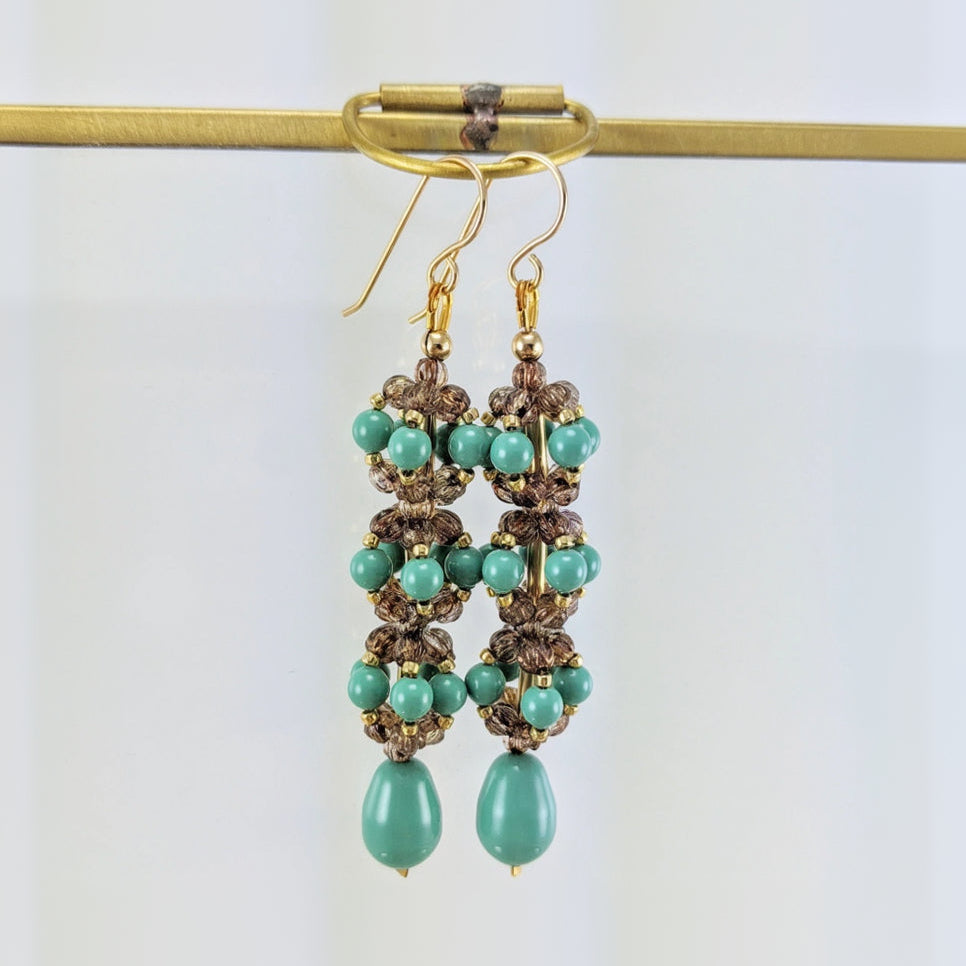 Jade crystal pearl earrings