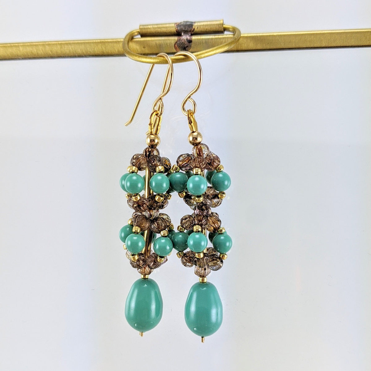 Jade crystal pearl earrings