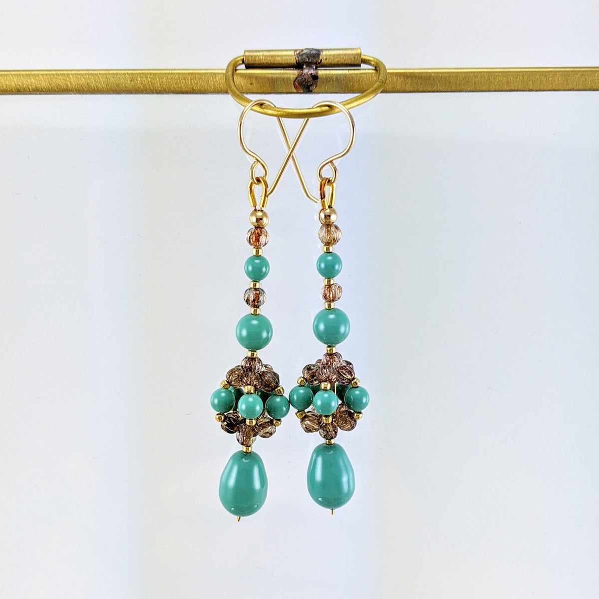 Jade crystal pearl earrings