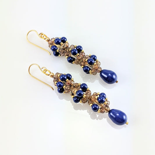 Dark lapis crystal pearl earrings