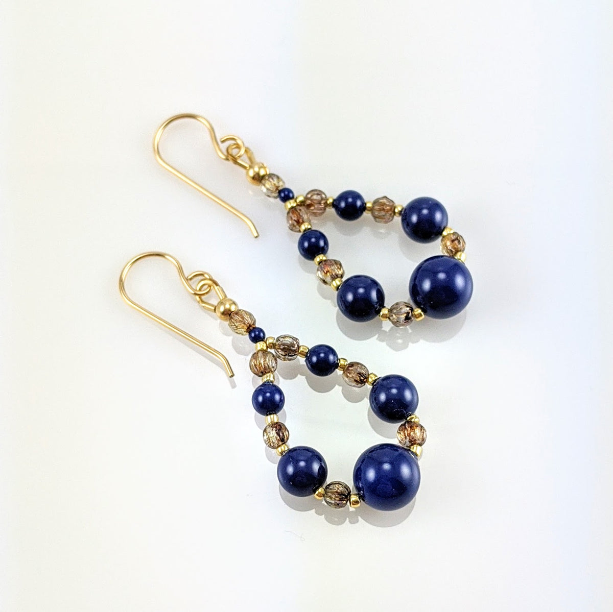 Dark lapis crystal pearl earrings