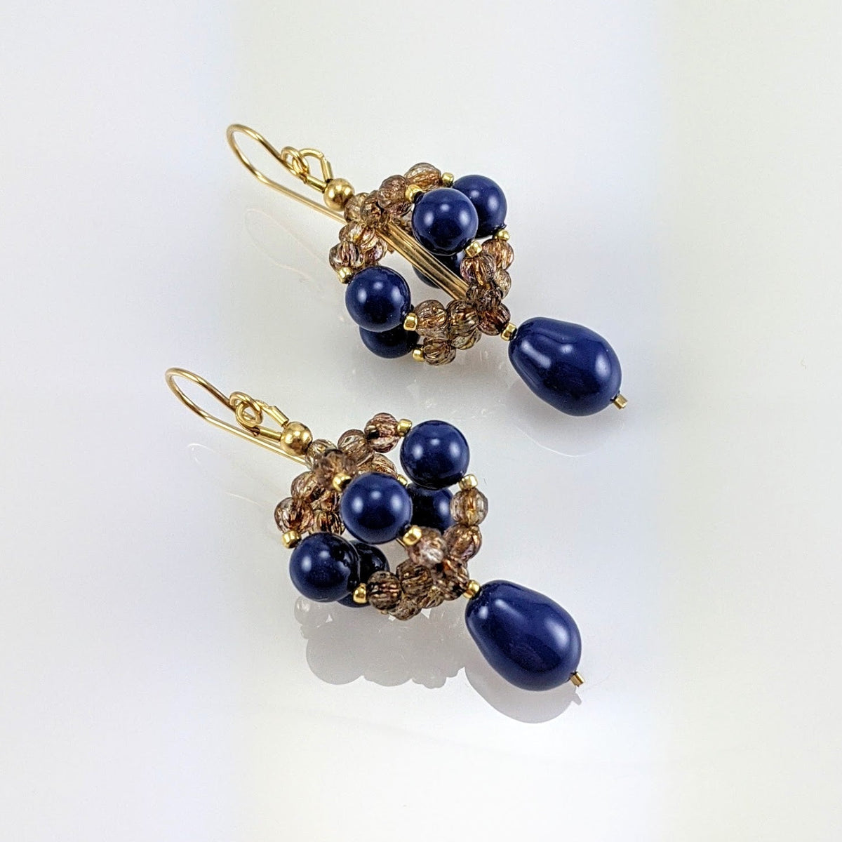 Dark lapis crystal pearl earrings