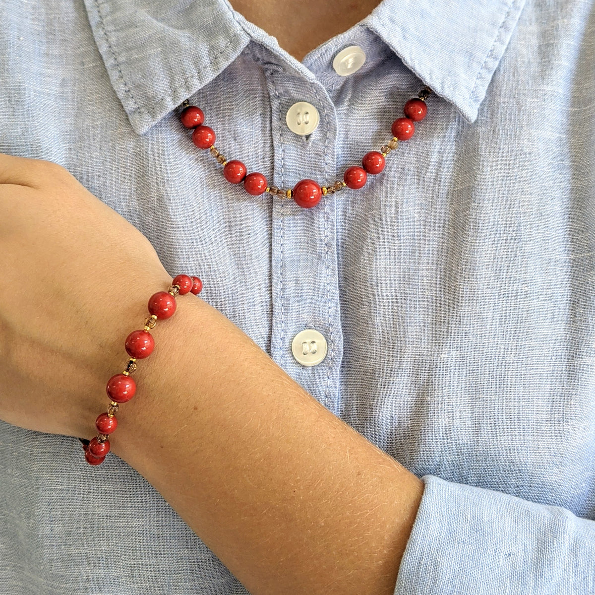 Red crystal pearl necklace