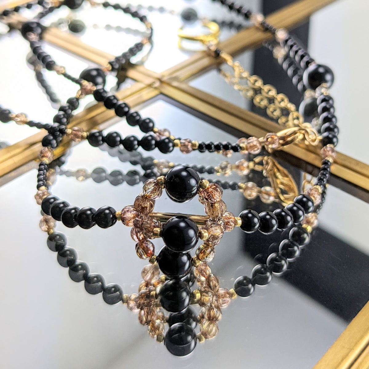 Mystic black crystal pearl necklace