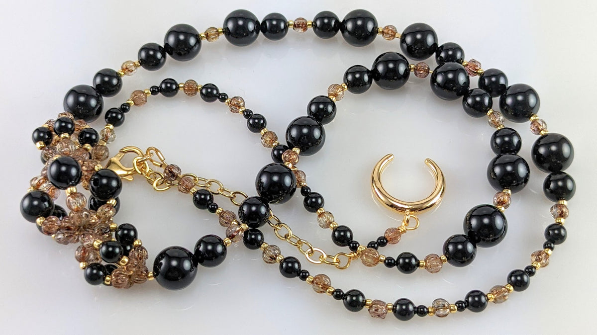Mystic black crystal pearl necklace
