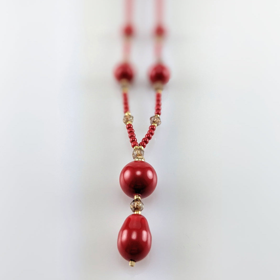 Red crystal pearl necklace