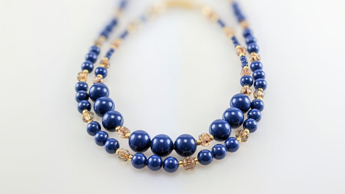 Dark lapis crystal pearl necklace