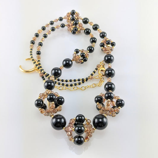 Mystic black crystal pearl necklace