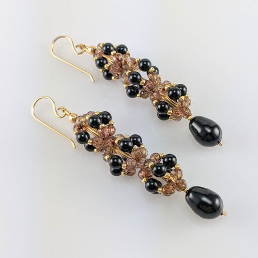 Mystic black crystal pearl earrings