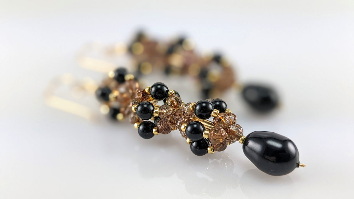 Mystic black crystal pearl earrings