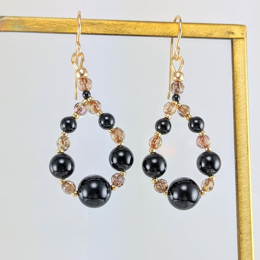 Mystic black crystal pearl earrings