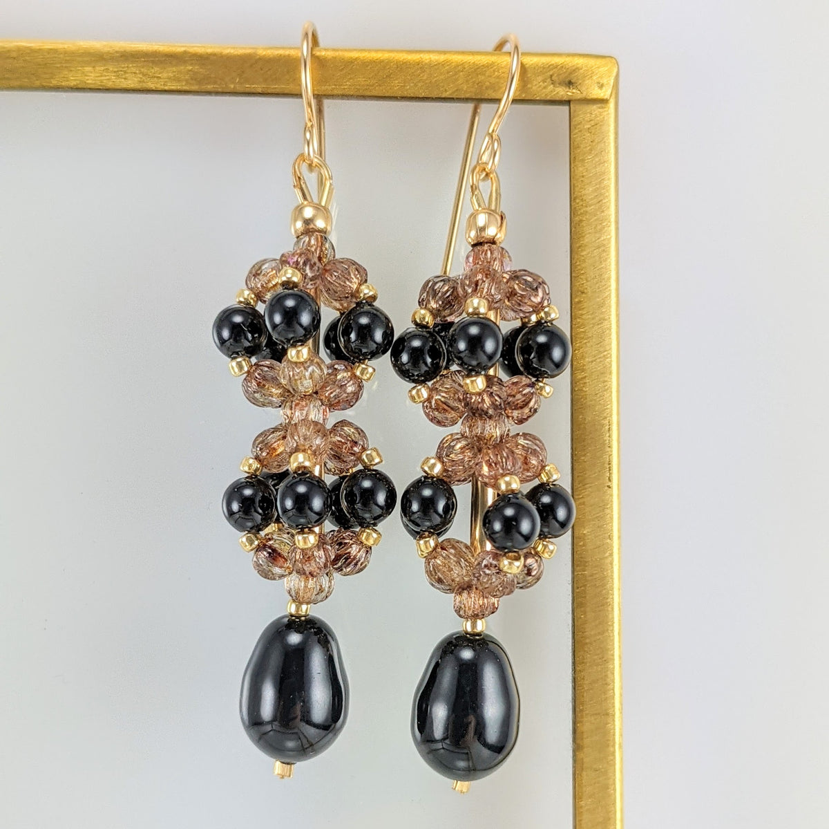 Mystic black crystal pearl earrings