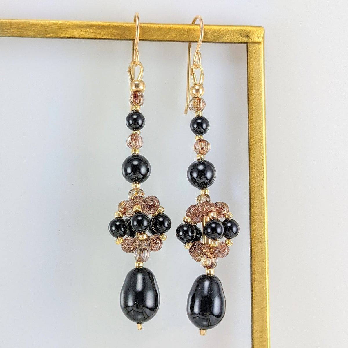 Mystic black crystal pearl earrings