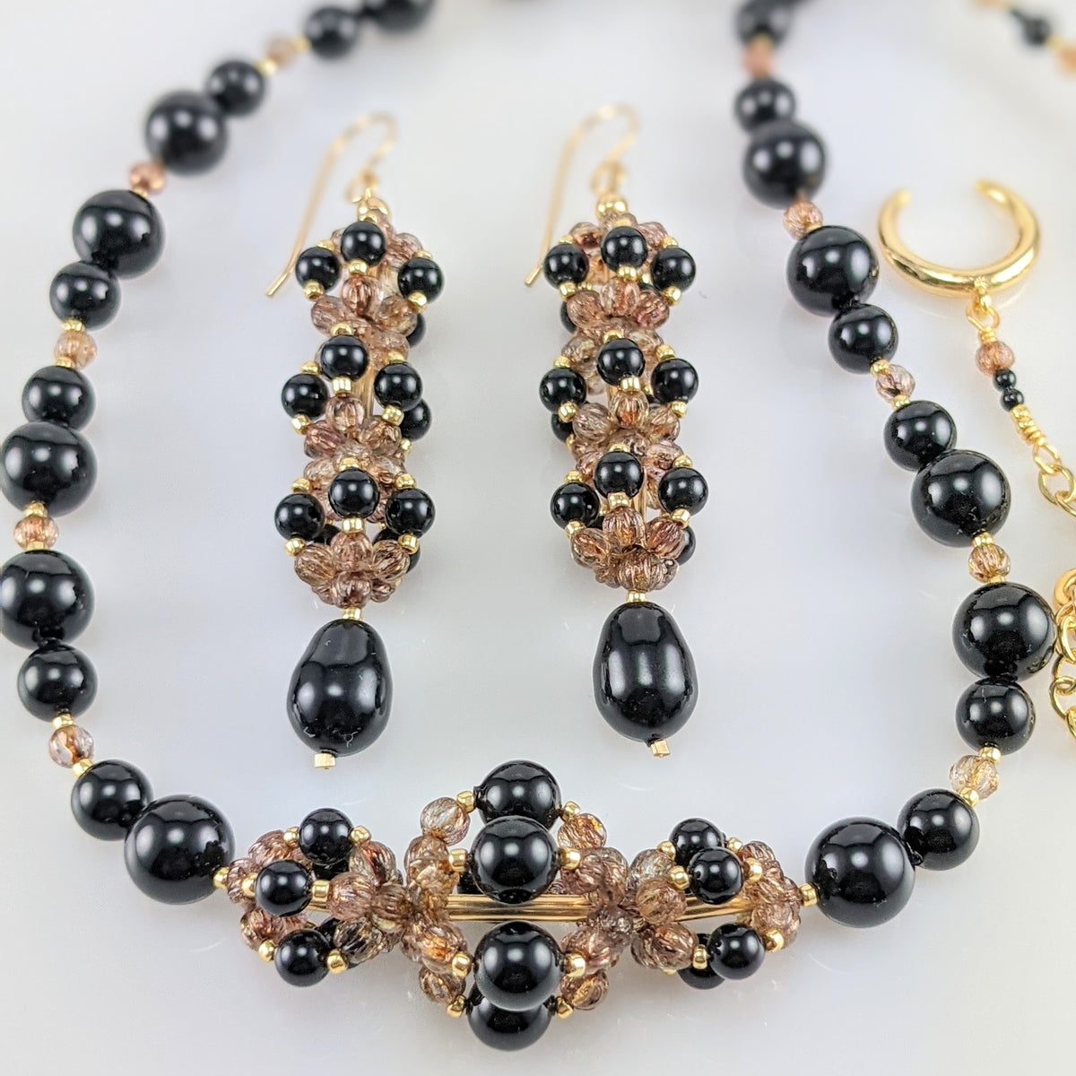 Mystic black crystal pearl earrings
